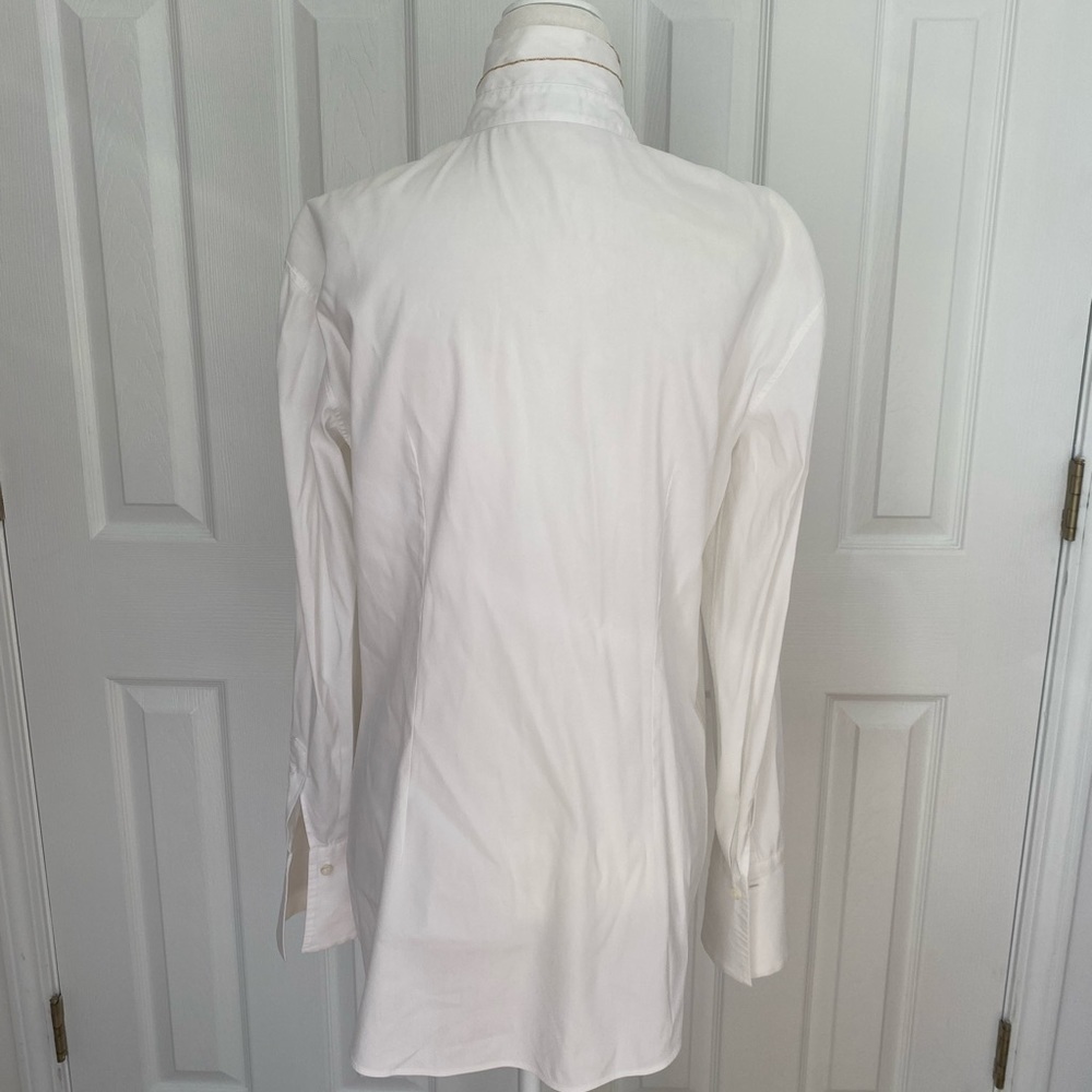 Brunello Cucinelli- white Button Down With High Collar and Gold Trim - Picture 7 of 11